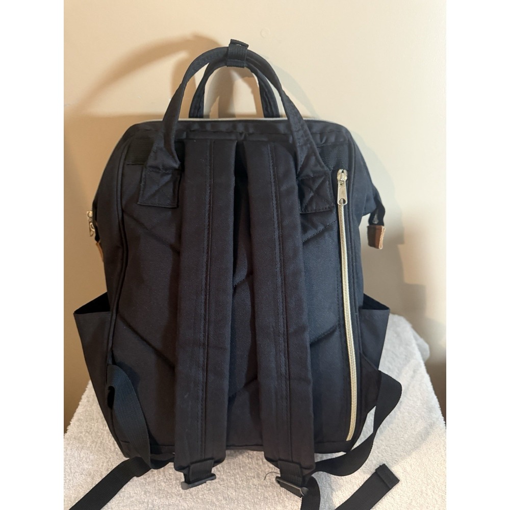 anello Black Backpack Zipper Closure Inner & Outer Pockets Adjustable Strap - Picture 3 of 4